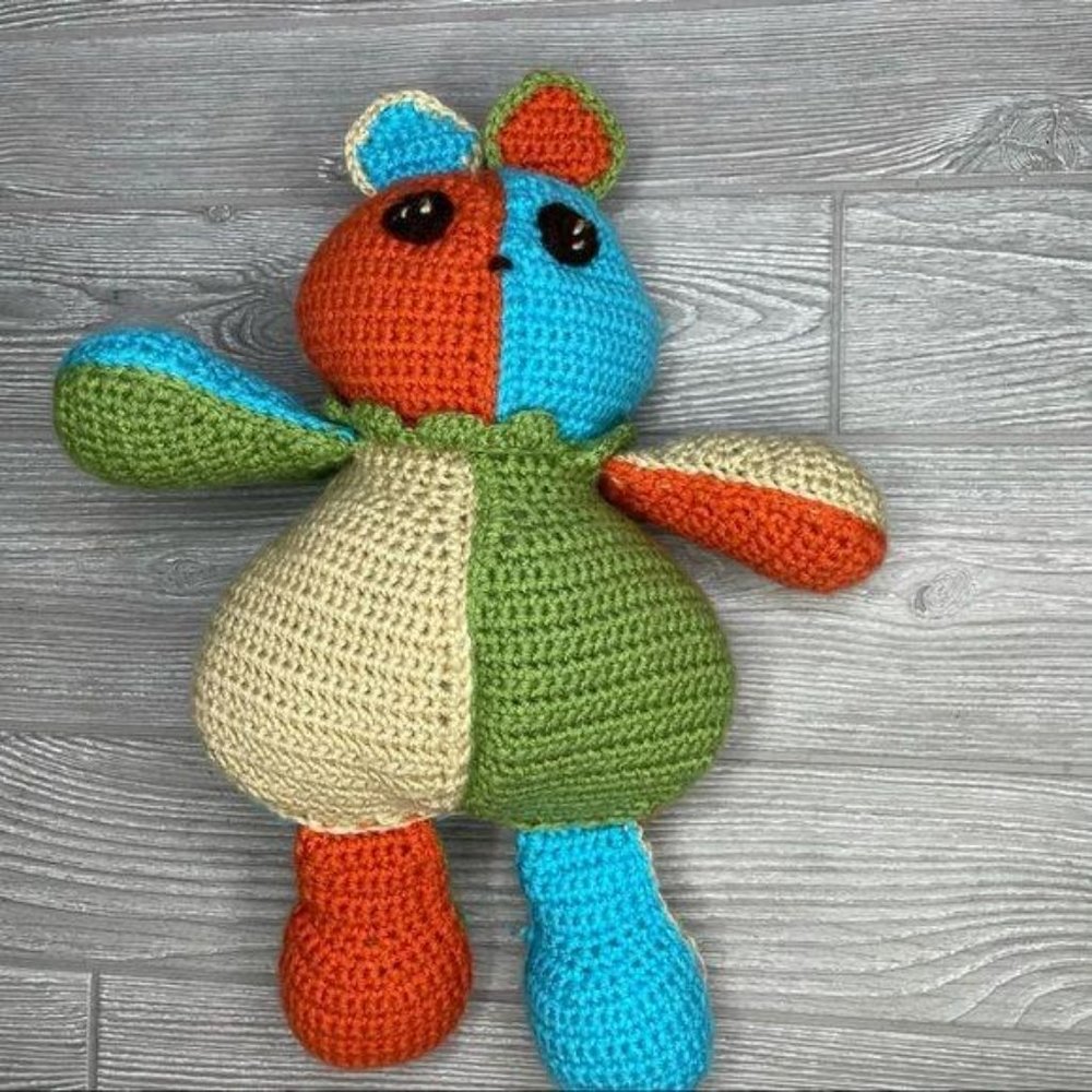 Handmade plush teddy bear / cat color block crochet animal - Picture 4 of 6